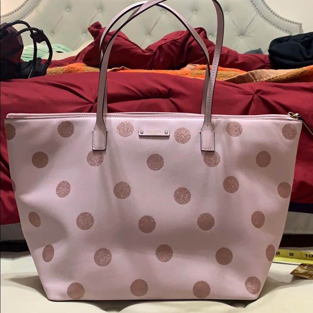 Pink polka dot large Kate Spade Tote